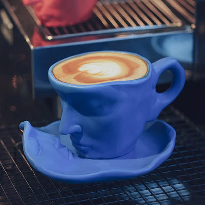 Metal Touching Face Creative Ceramic Kiss Coffee Cup, Artistic Vibe Mug & Saucer Set | Bowlift