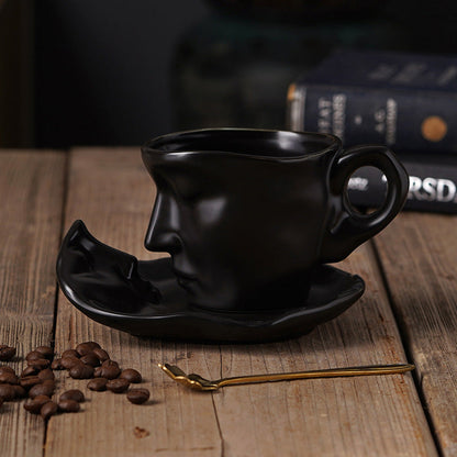 Metal Touching Face Creative Ceramic Kiss Coffee Cup, Artistic Vibe Mug & Saucer Set | Bowlift