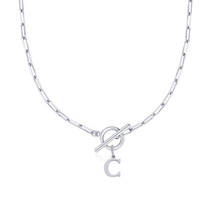 Karnz | Paperclip Initial Letter Circle Lock Necklace