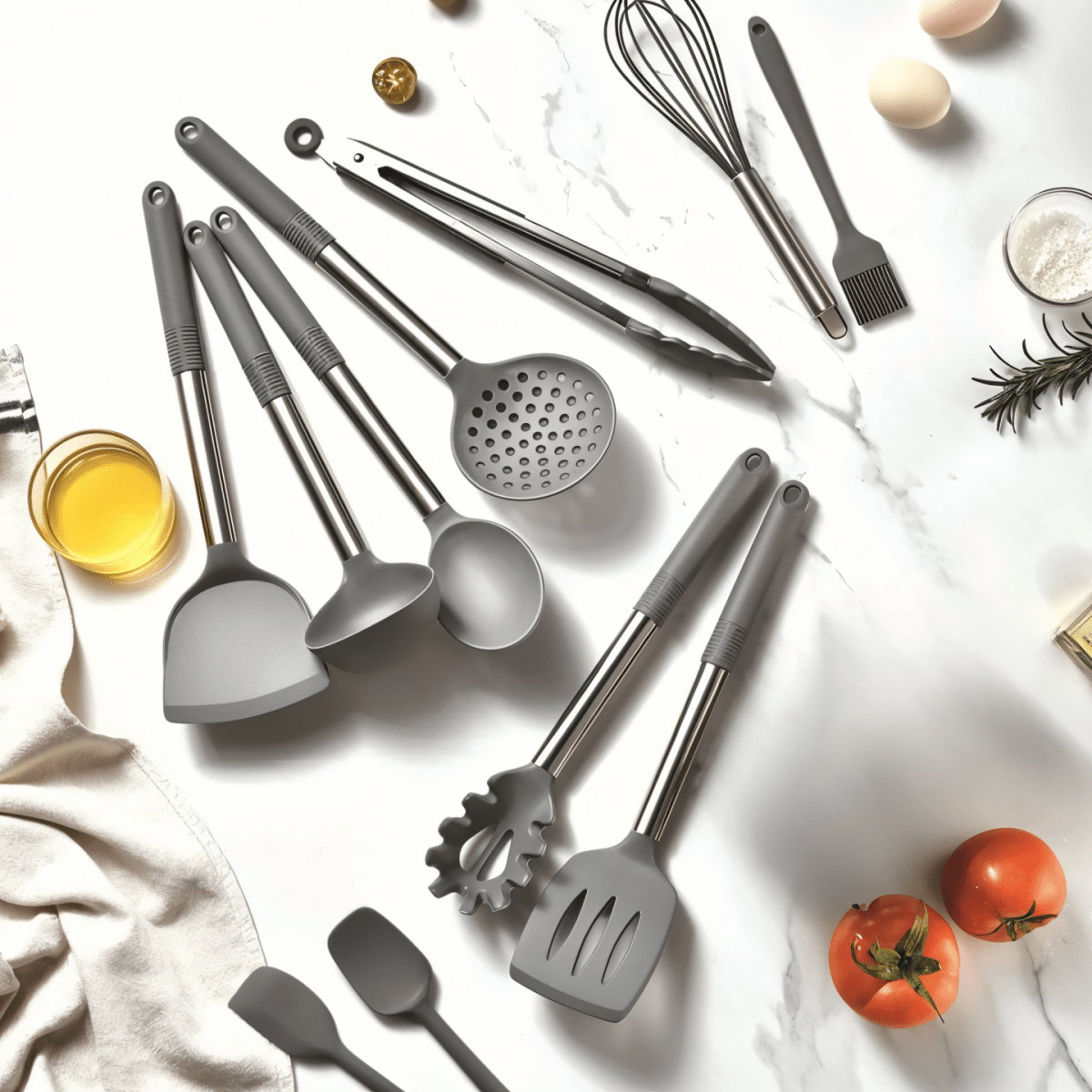 BowLift | 12-piece silicone kitchen utensils set with stainless steel handles