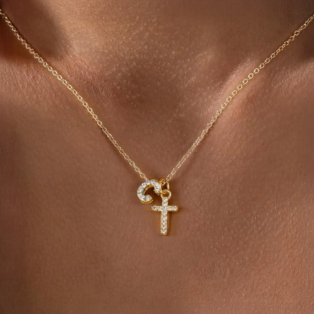 Brehn | Delicate Diamond Initial & Cross Necklace