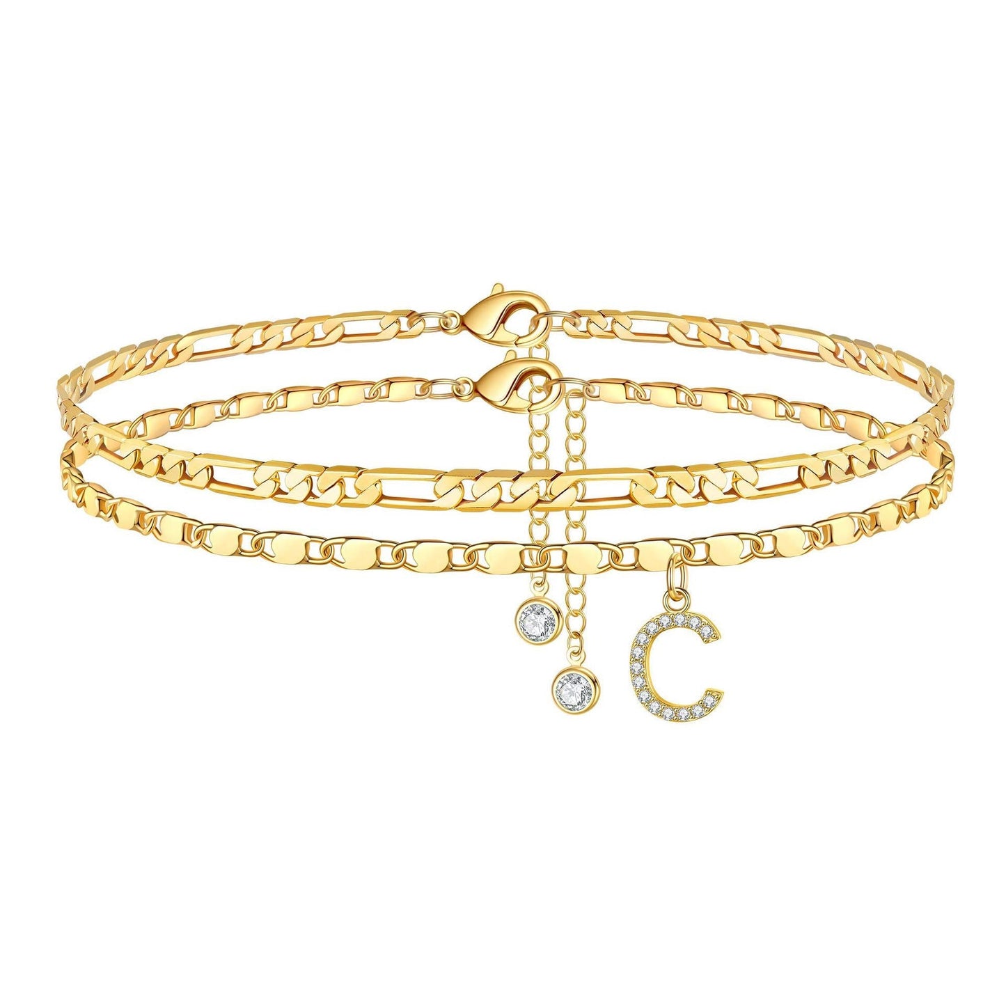 BowLift | 2pc 14k Diamond Letter Initial Anklet