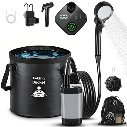 Portable Camping Shower Battery-Powered Outdoor Shower with 20L Collapsible Bucket | Skanto