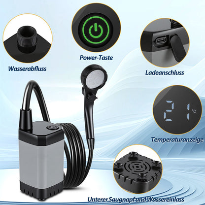 Portable Camping Shower Battery-Powered Outdoor Shower with 20L Collapsible Bucket | Skanto