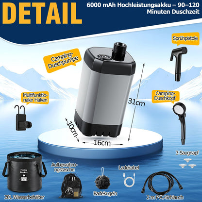 Portable Camping Shower Battery-Powered Outdoor Shower with 20L Collapsible Bucket | Skanto