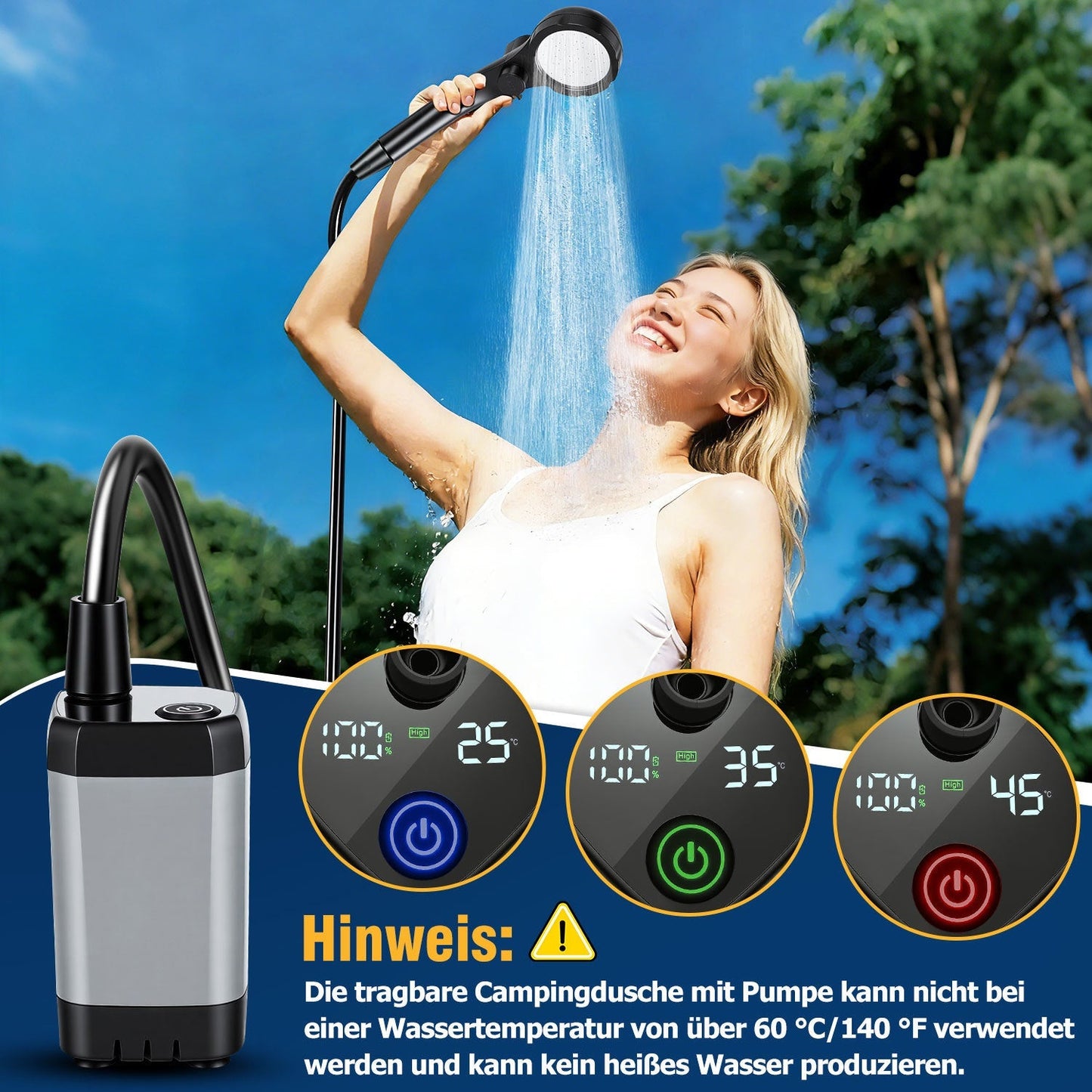 Portable Camping Shower Battery-Powered Outdoor Shower with 20L Collapsible Bucket | Skanto