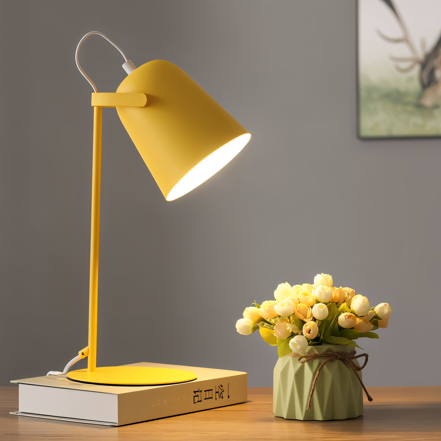 Skanto | Macaron Desk Lamp – Nordic Yellow Adjustable Table Lamp for Reading and Study