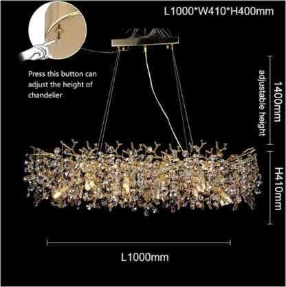 BowLift | Long Crystal Pendant Chandelier | Nordic LED Island Light with Remote Control (G9)