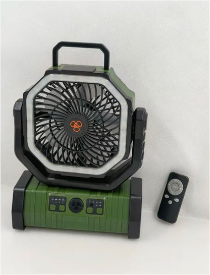 PowerBreeze Camping Fan with LED & Power Bank – 20000mAh, rotatable & rechargeable | Karnz