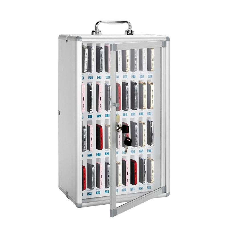 BowLift | 36 Slots Cell Phone Safe Locker Lockable Cell Phone Storage Cabinet, Cell Phone Lock Box With Handle For Classroom Office Exam (Silver)