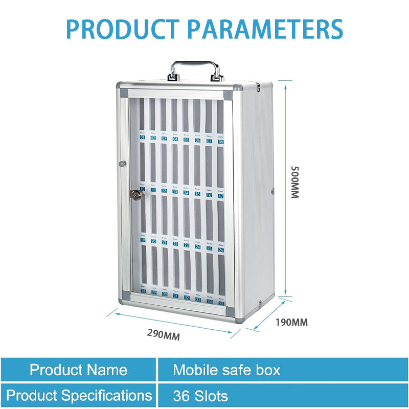 BowLift | 36 Slots Cell Phone Safe Locker Lockable Cell Phone Storage Cabinet, Cell Phone Lock Box With Handle For Classroom Office Exam (Silver)