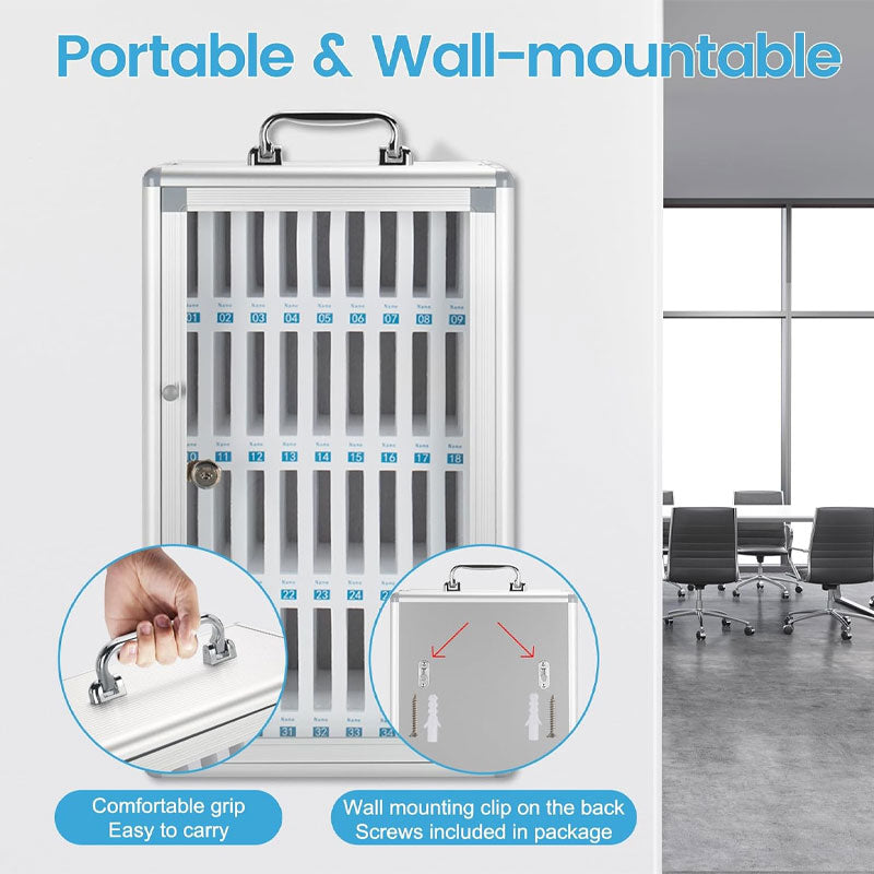BowLift | 36 Slots Cell Phone Safe Locker Lockable Cell Phone Storage Cabinet, Cell Phone Lock Box With Handle For Classroom Office Exam (Silver)
