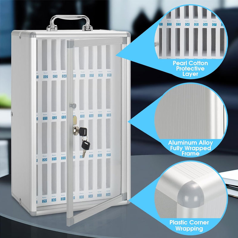 BowLift | 36 Slots Cell Phone Safe Locker Lockable Cell Phone Storage Cabinet, Cell Phone Lock Box With Handle For Classroom Office Exam (Silver)
