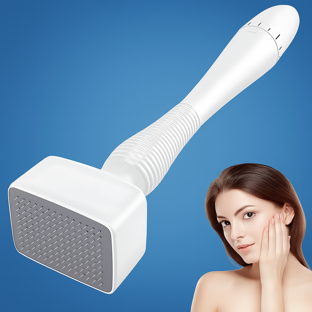 RevitaGlow | Microneedling Derma Stamp – Adjustable Depth – 140 Needles – Skin & Hair Rejuvenation Bowlift
