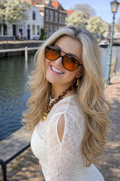 Oversized Aviator Sunglasses with Orange Lenses and UV Protection | Kalsten