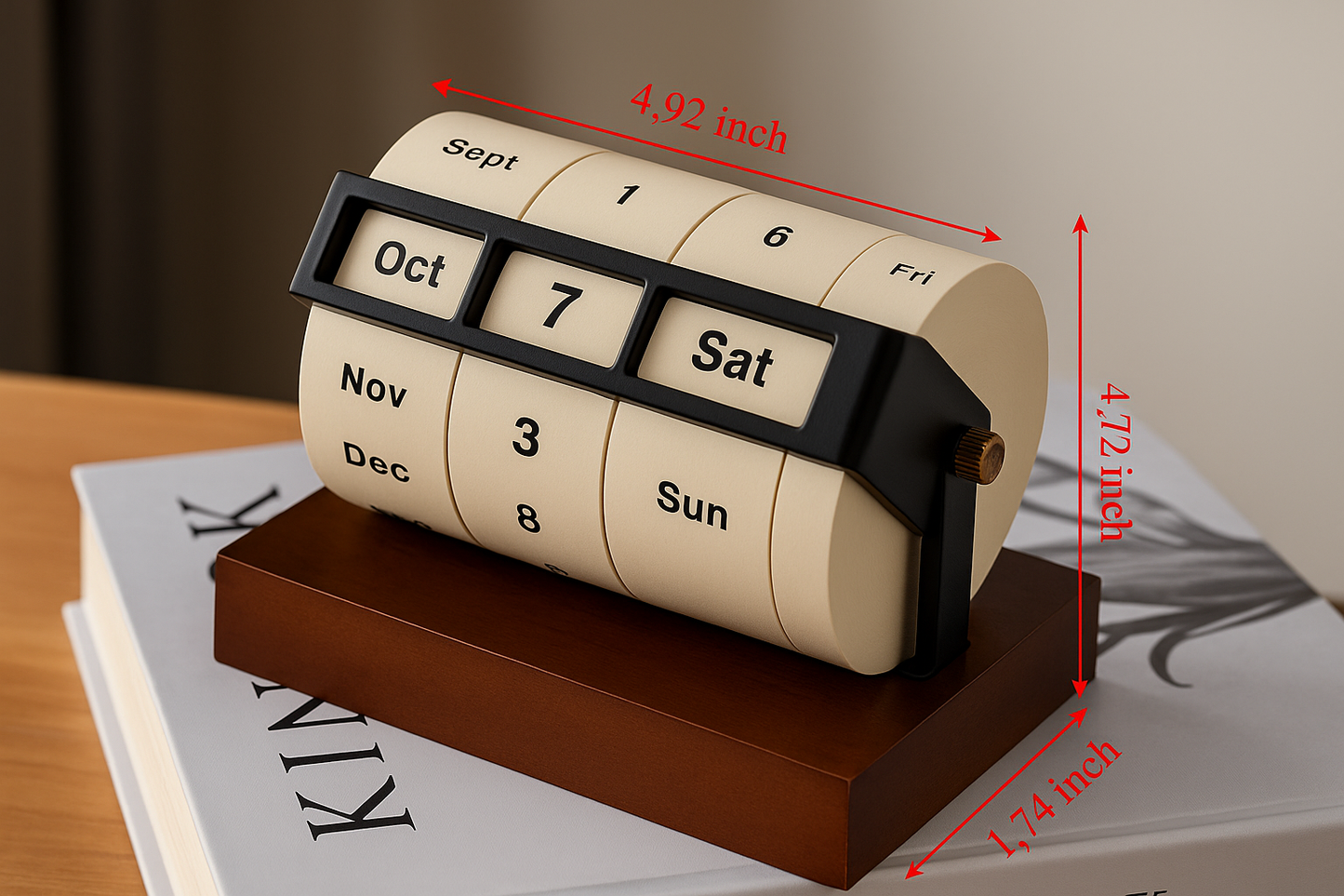 BowLift | Vintage Wooden Perpetual Flip Calendar – Reusable Rotary Countdown Desk Display