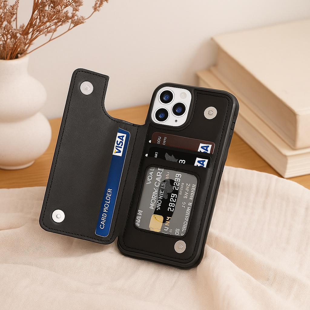 Skanto | Leather Phone Case with Card Pockets and Magnetic Closure Wallet
