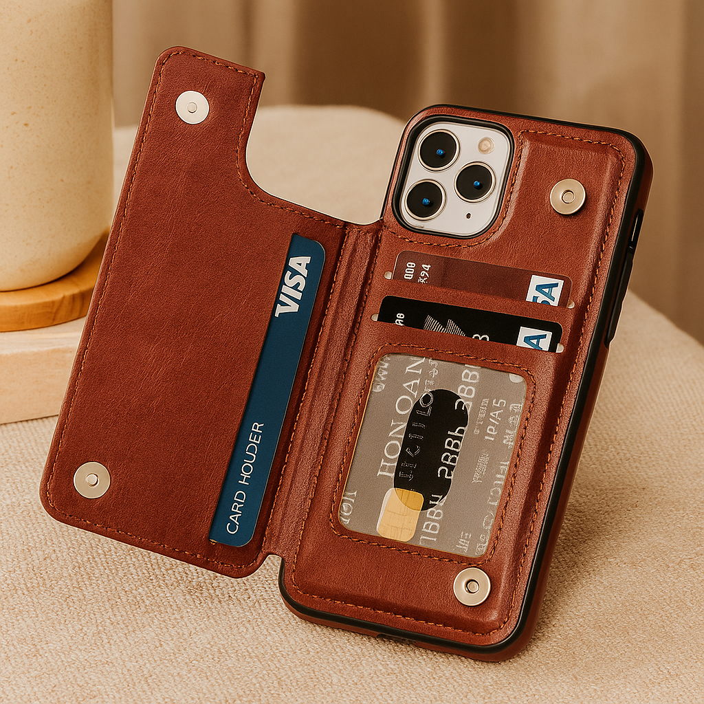 Skanto | Leather Phone Case with Card Pockets and Magnetic Closure Wallet