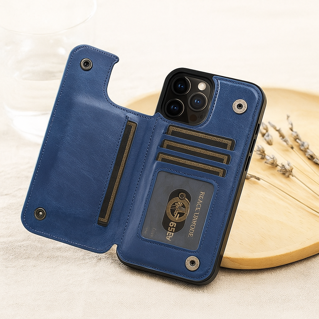 Skanto | Leather Phone Case with Card Pockets and Magnetic Closure Wallet