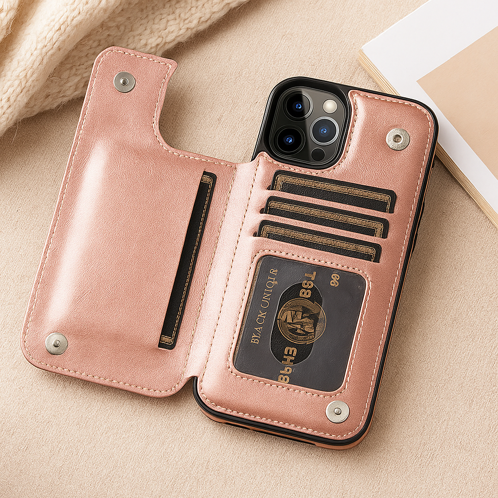 Skanto | Leather Phone Case with Card Pockets and Magnetic Closure Wallet