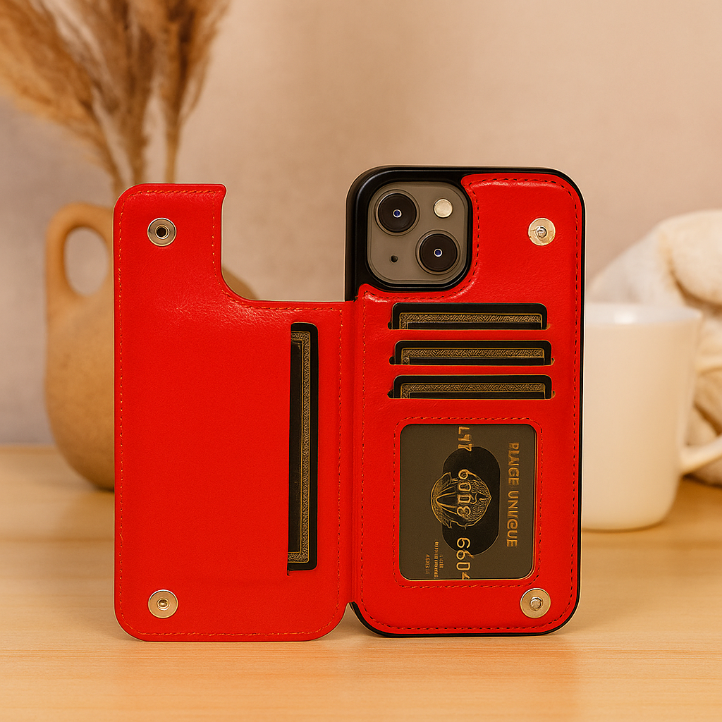 Skanto | Leather Phone Case with Card Pockets and Magnetic Closure Wallet
