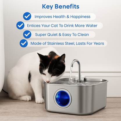 Skanto | Skanto Felindra Cat Water Fountain | Stainless Steel | Flowing Water for Better Hydration | Quiet & Hygienic | 2,5 L Capacity