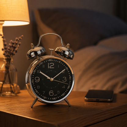 Retro Alarm Clock with Double Bell Silver Chrome | Bowlift