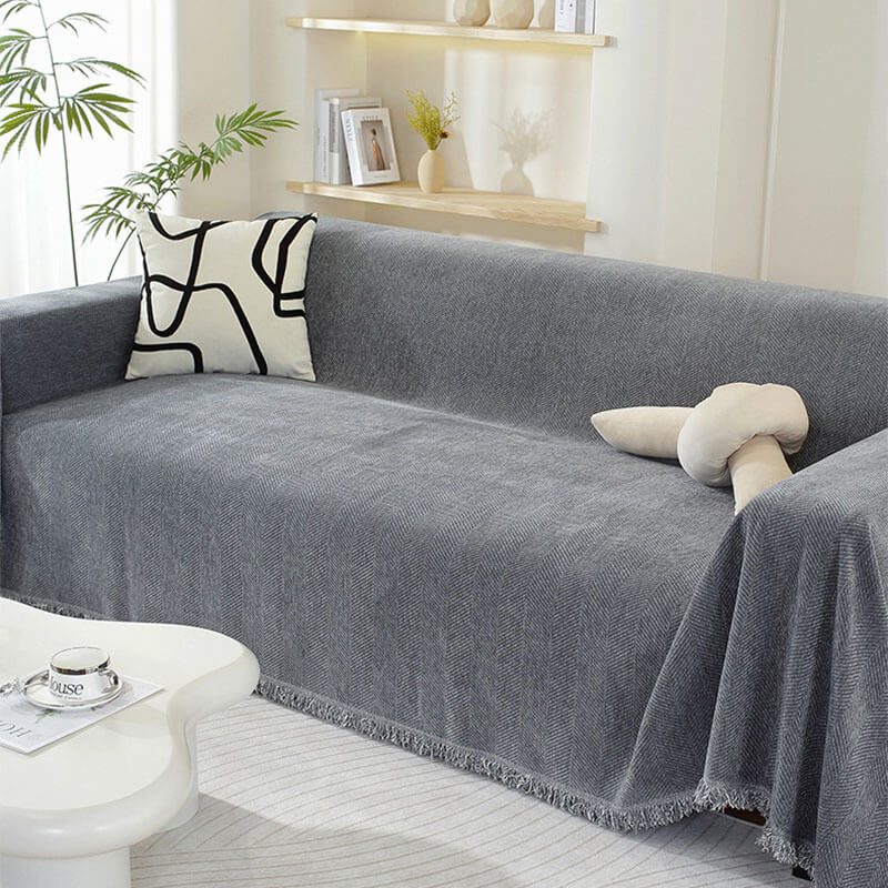 BowLift | Chenille Blanket Herringbone Tassel Sofa Cover