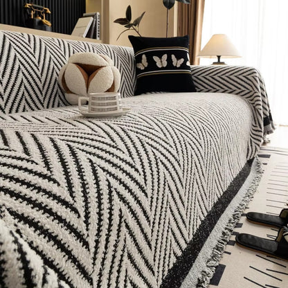 Skanto | Chevron Herringbone Fringe Sofa Cover
