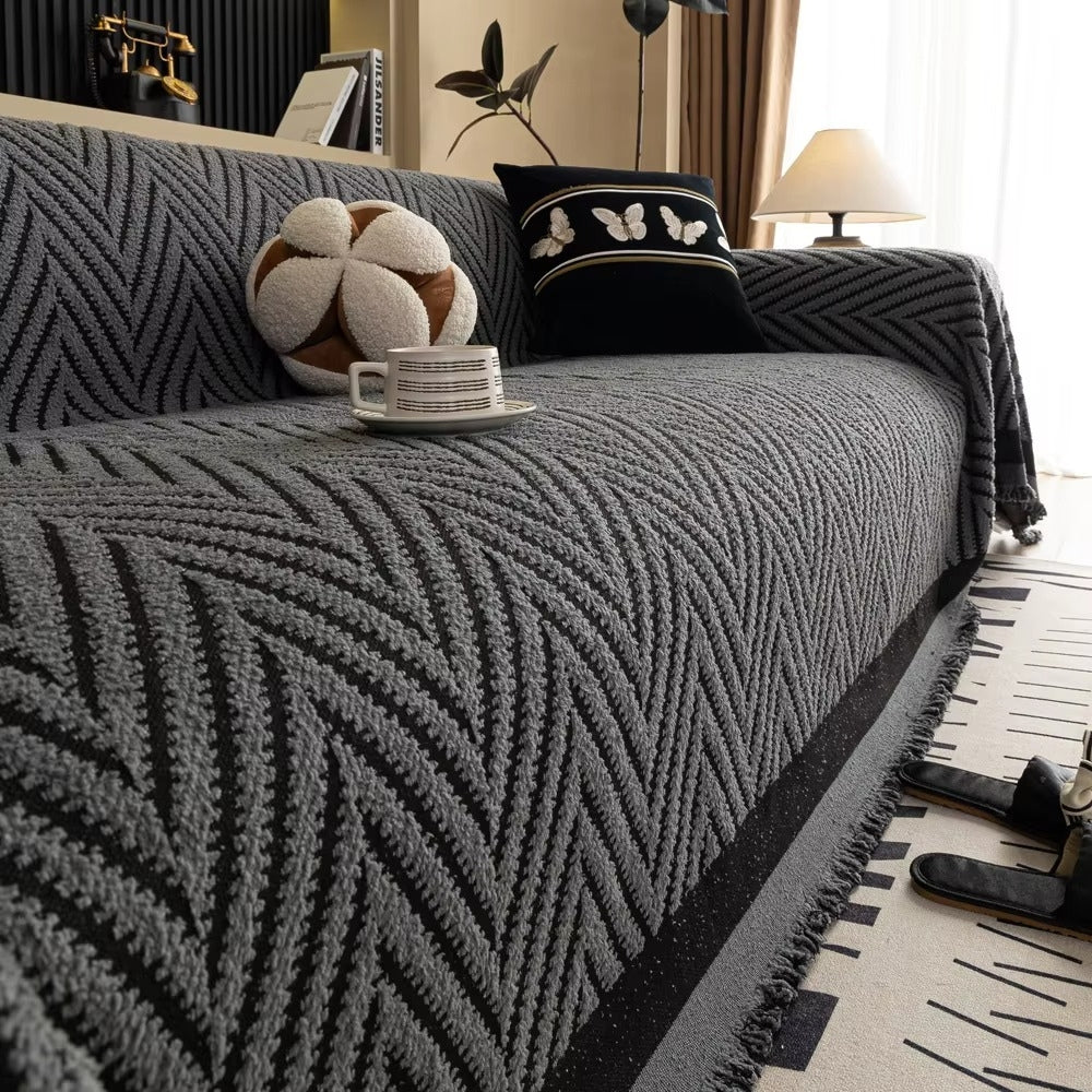 Skanto | Chevron Herringbone Fringe Sofa Cover