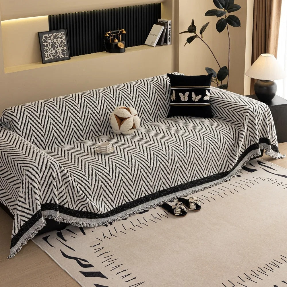 Skanto | Chevron Herringbone Fringe Sofa Cover