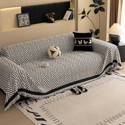 Skanto | Chevron Herringbone Fringe Sofa Cover