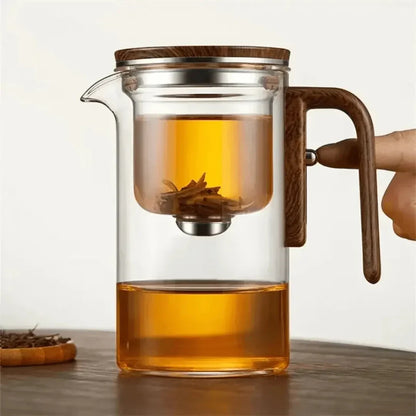 Skanto | Elegant Glass Teapot with Wooden Handle – Transparent Teapot for Tea Enjoyment