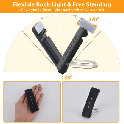Skanto | Clip-on Light for Books, USB Rechargeable Reading Light with Timer, Portable LED Bookmark Light for Bedside and Desk