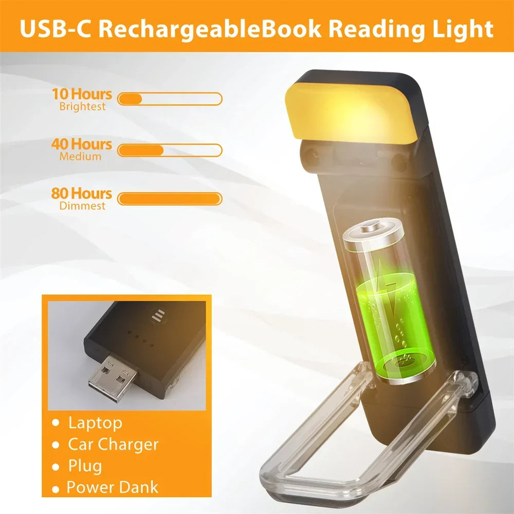 Skanto | Clip-on Light for Books, USB Rechargeable Reading Light with Timer, Portable LED Bookmark Light for Bedside and Desk