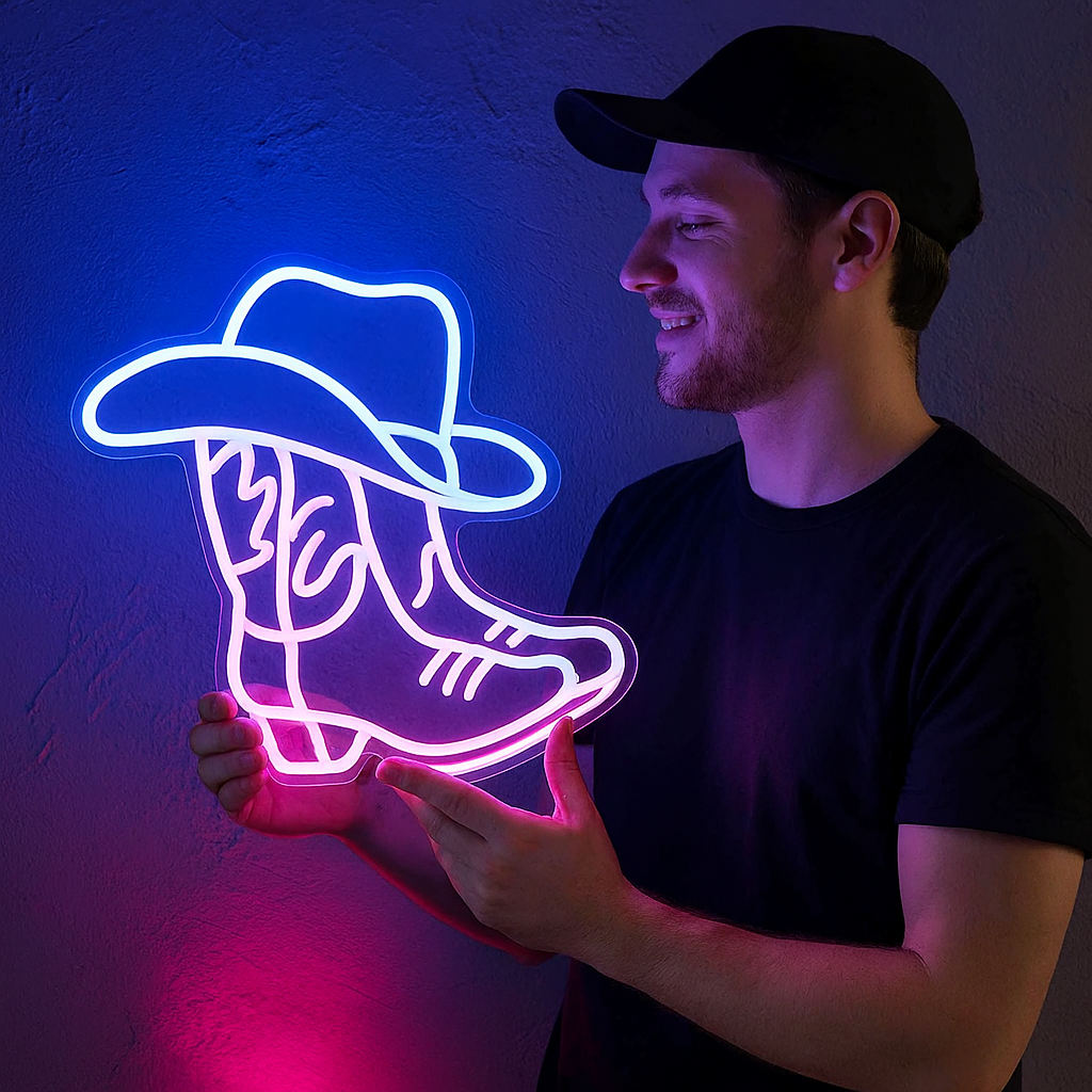 BowLift | USB-Powered Cowboy Boots Neon Sign for Western Decor