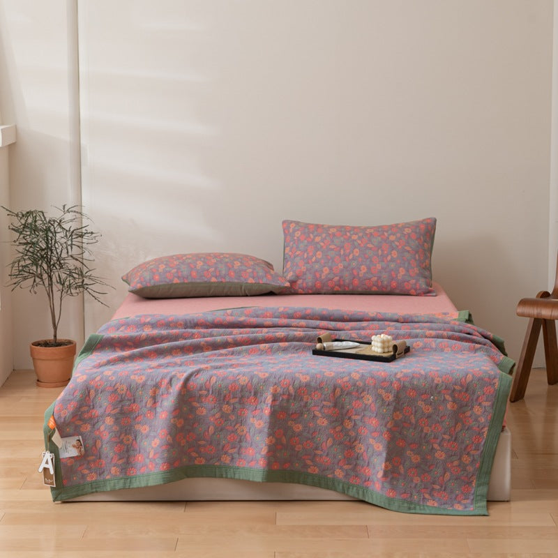 COTTON REVERSIBLE QUILTED BEDCOVER + Matching Pillow Cases - All in One Set Bowlift