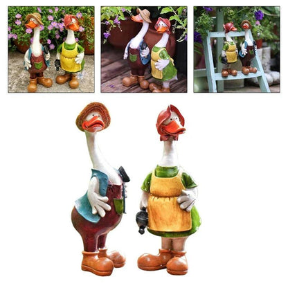 Skanto | Hand-Painted Duck Couple Garden Ornaments – Elegant Resin Duck Statues for Outdoor and Indoor Decor