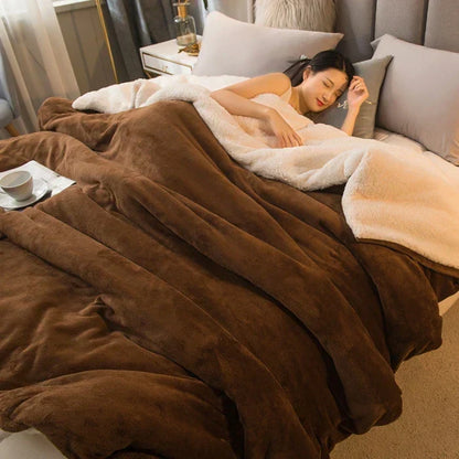 BowLift | CozyNest Reversible Wool Blanket – Flannel & Cashmere Warm Blanket for Winter