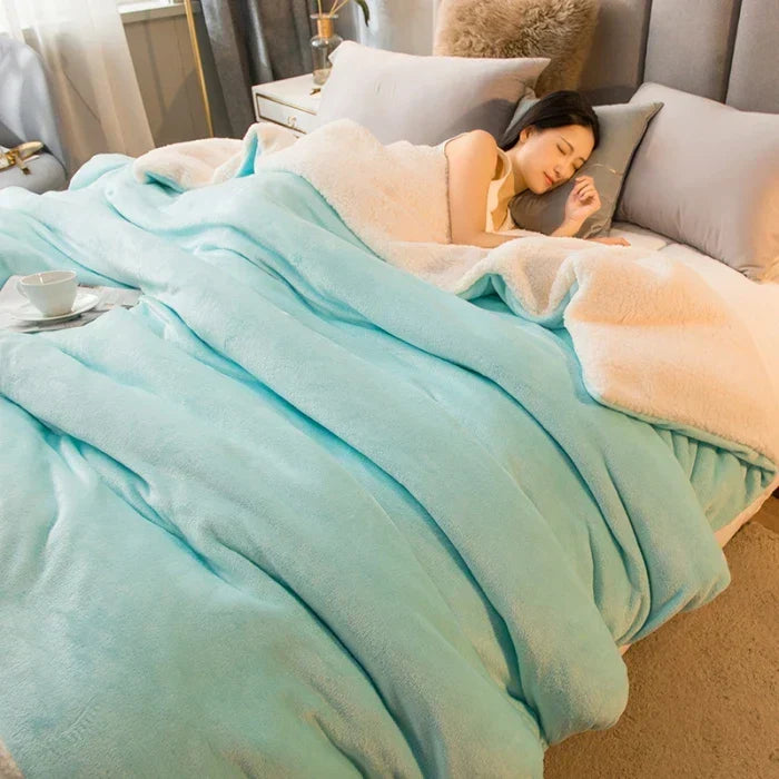 BowLift | CozyNest Reversible Wool Blanket – Flannel & Cashmere Warm Blanket for Winter