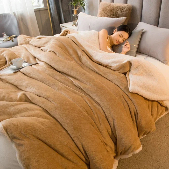 BowLift | CozyNest Reversible Wool Blanket – Flannel & Cashmere Warm Blanket for Winter