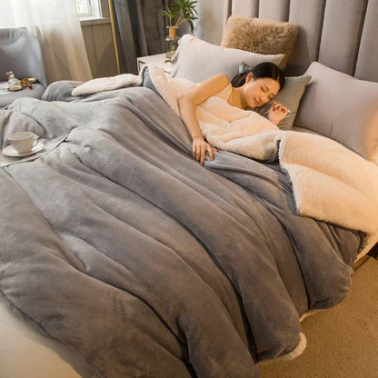 BowLift | CozyNest Reversible Wool Blanket – Flannel & Cashmere Warm Blanket for Winter