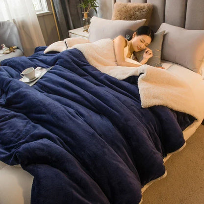 BowLift | CozyNest Reversible Wool Blanket – Flannel & Cashmere Warm Blanket for Winter