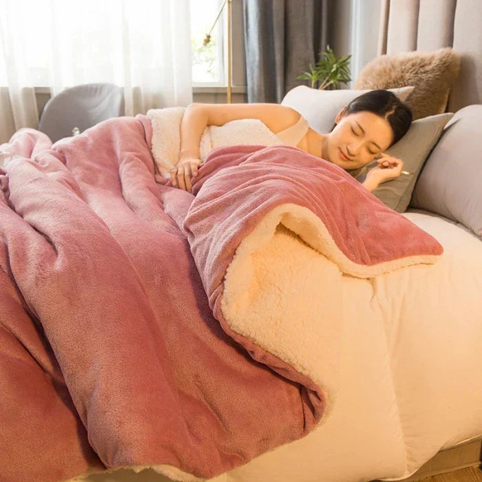 BowLift | CozyNest Reversible Wool Blanket – Flannel & Cashmere Warm Blanket for Winter