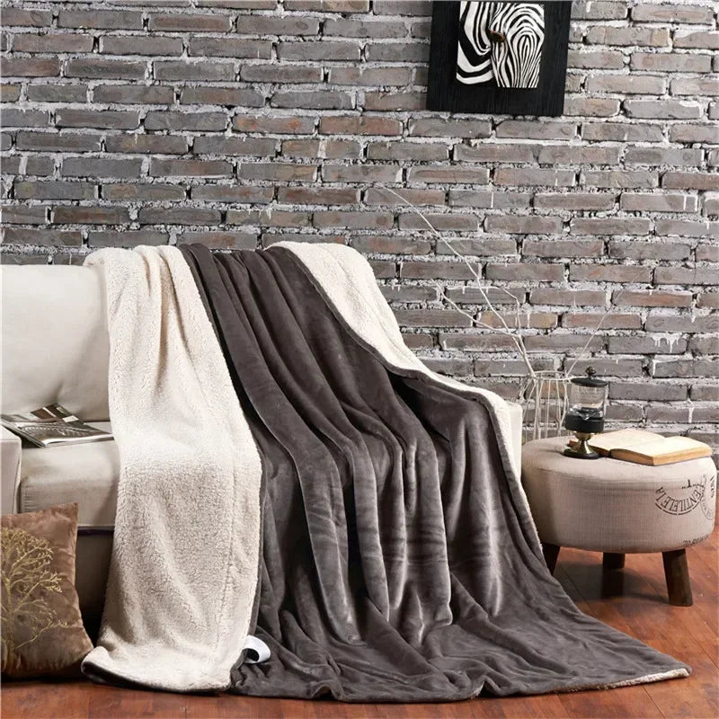 BowLift | CozyNest Reversible Wool Blanket – Flannel & Cashmere Warm Blanket for Winter