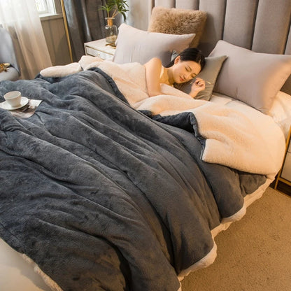 BowLift | CozyNest Reversible Wool Blanket – Flannel & Cashmere Warm Blanket for Winter