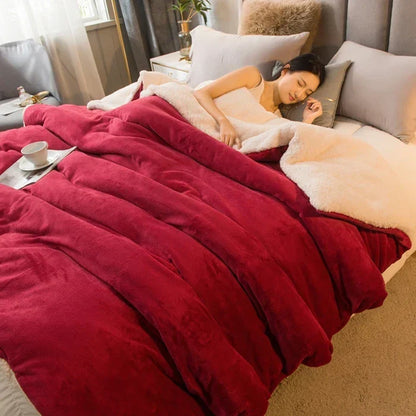 BowLift | CozyNest Reversible Wool Blanket – Flannel & Cashmere Warm Blanket for Winter