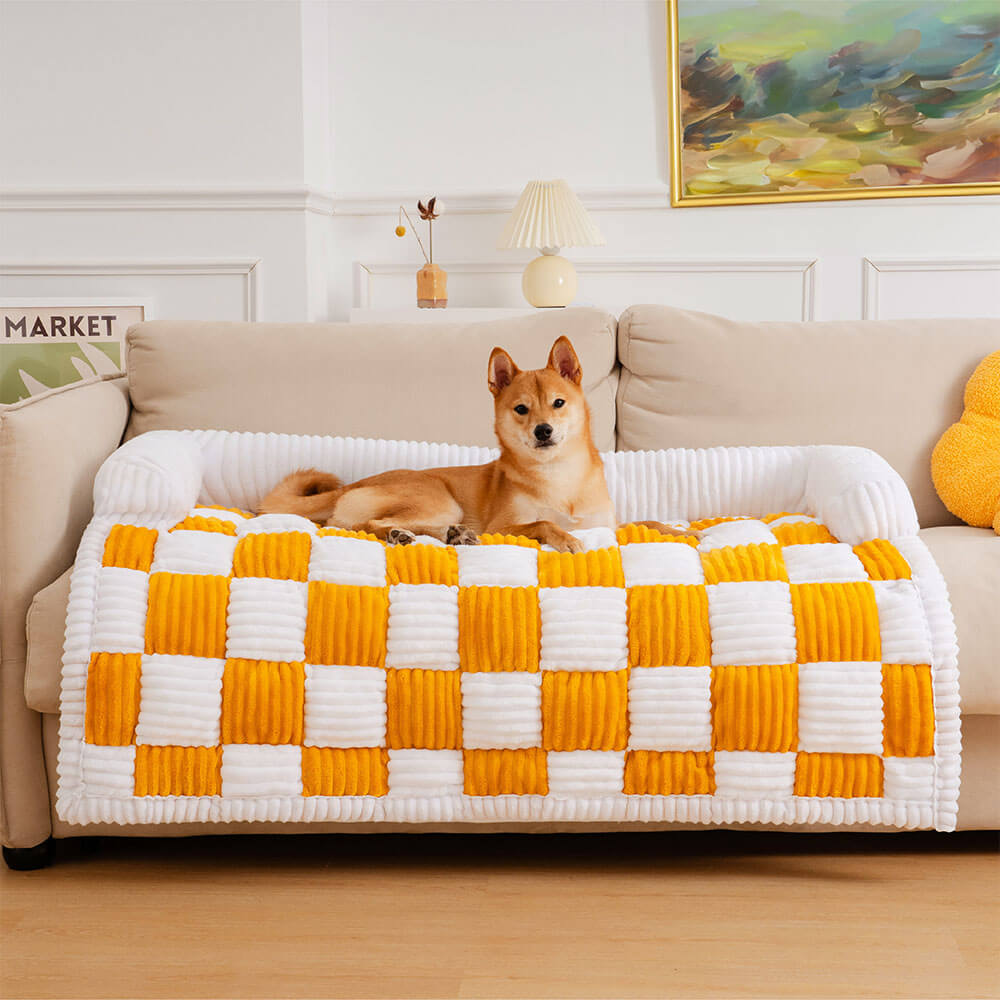 Skanto | Cream Checkered Cozy Dog Mat Furniture Protector Cover