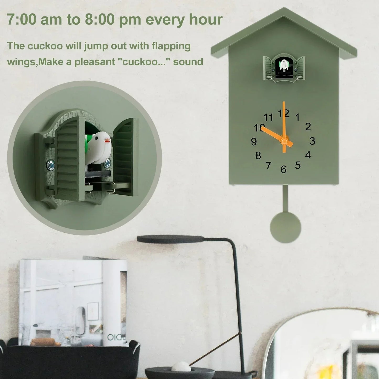 Skanto | Cuckoo Clock with Pendulum Delicate Cuckoo Bird Battery-Operated Cuckoo Wall Clock for Living Room Decor
