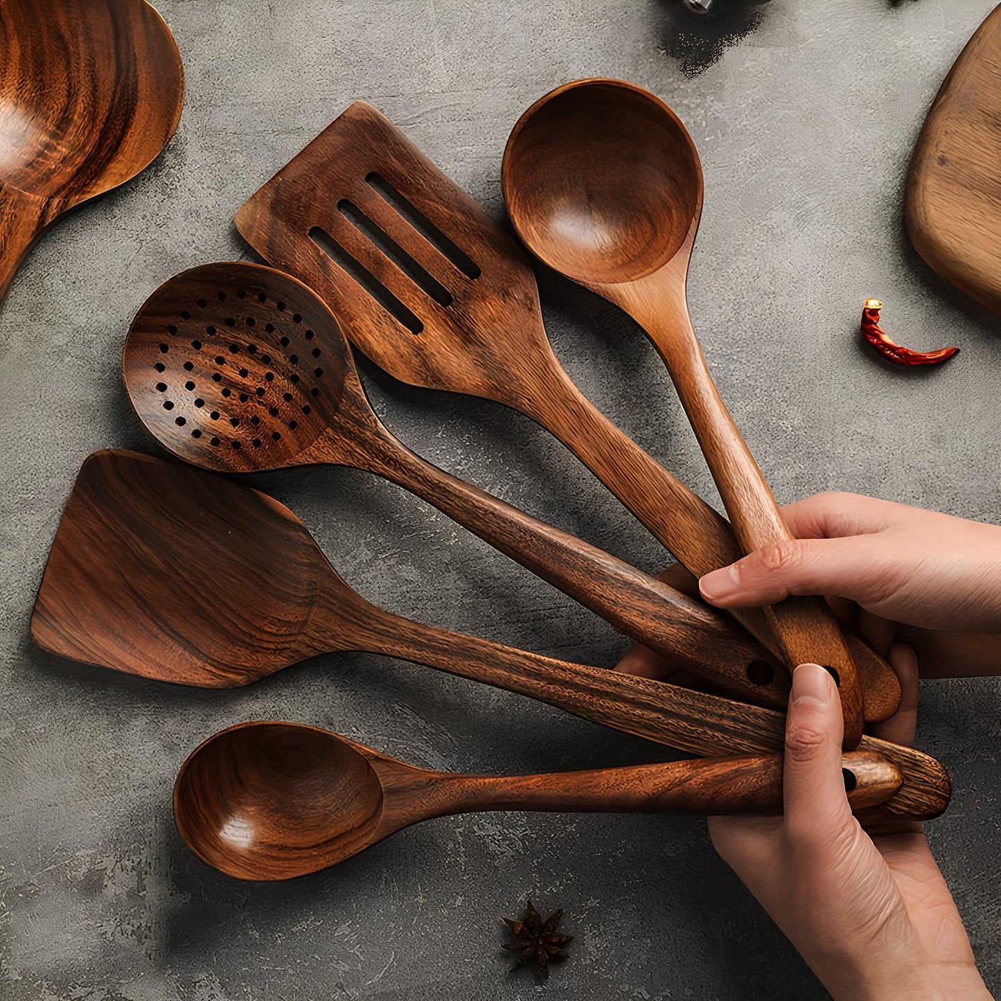 Skanto Kitchen Utensils in Natural Wood Set
